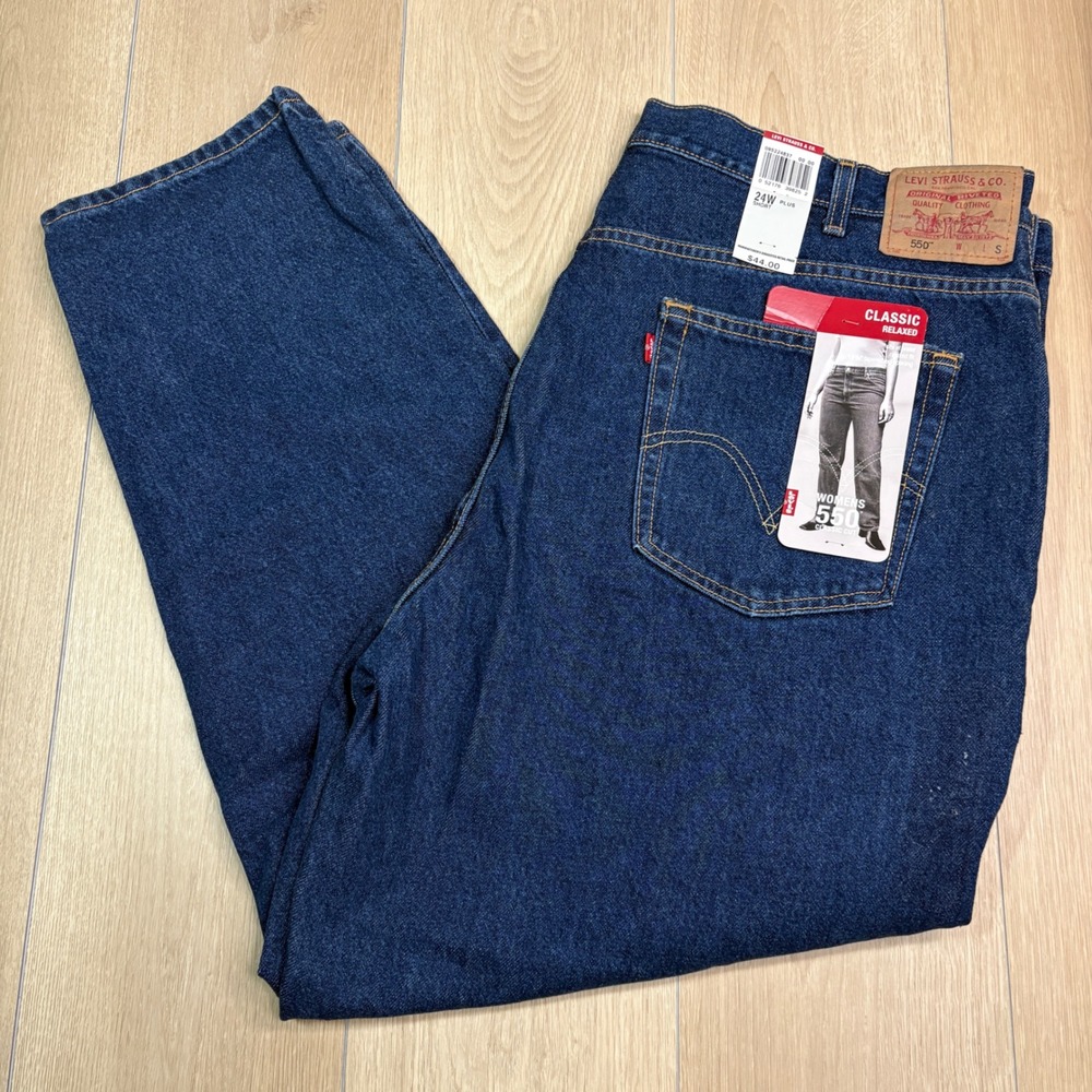 Levis 550 Y2K Classic Relaxed Tapered Leg Jeans Blue Dark Wash 24W Plus Short